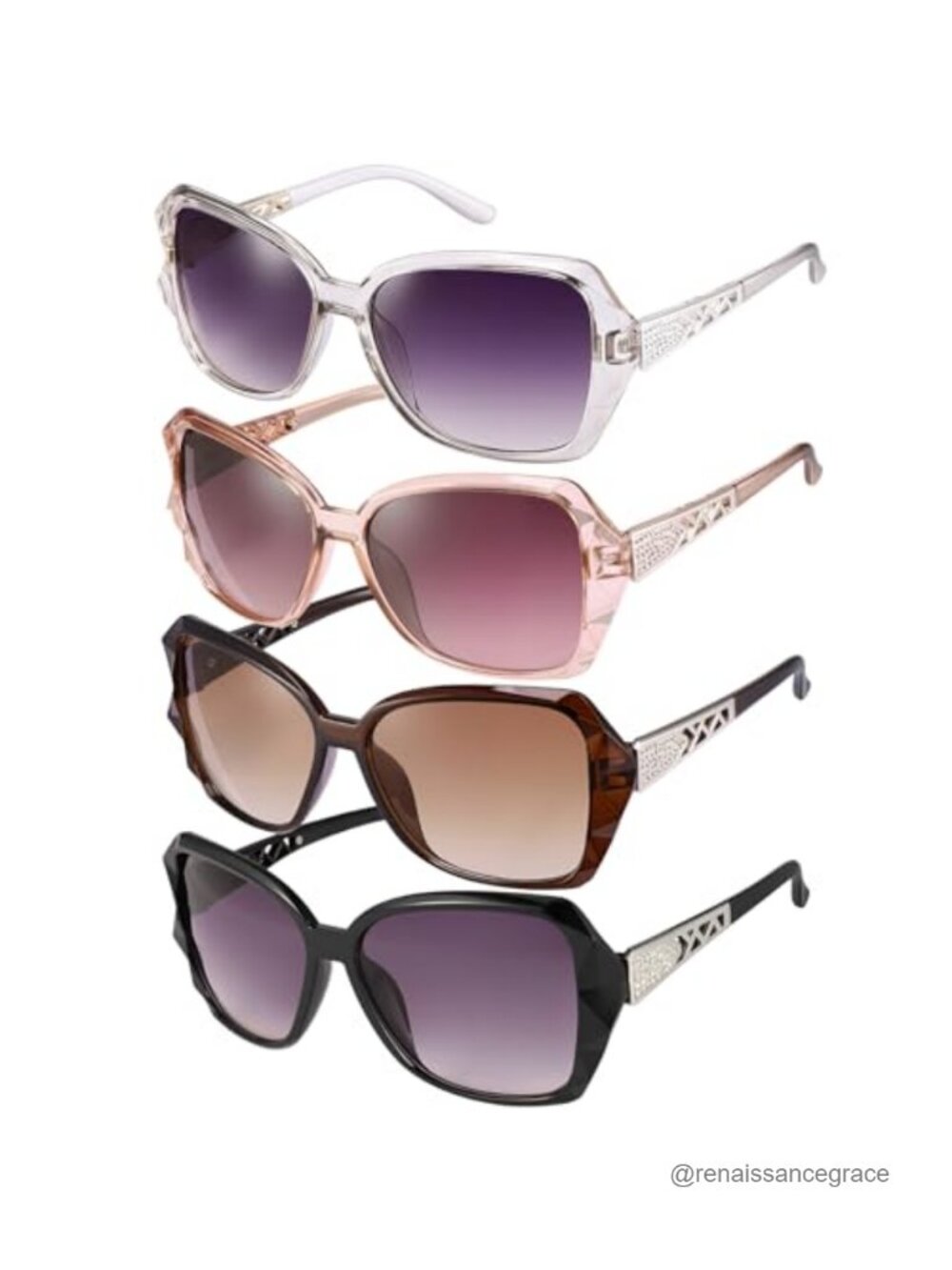 Lot of 4 Oversized Rhinestone Sunglasses UV400 Protection Women Sparkly